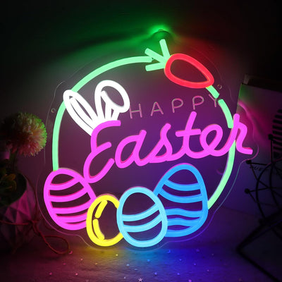 Letrero neón Happy East LED decoración Pascua hogar niños