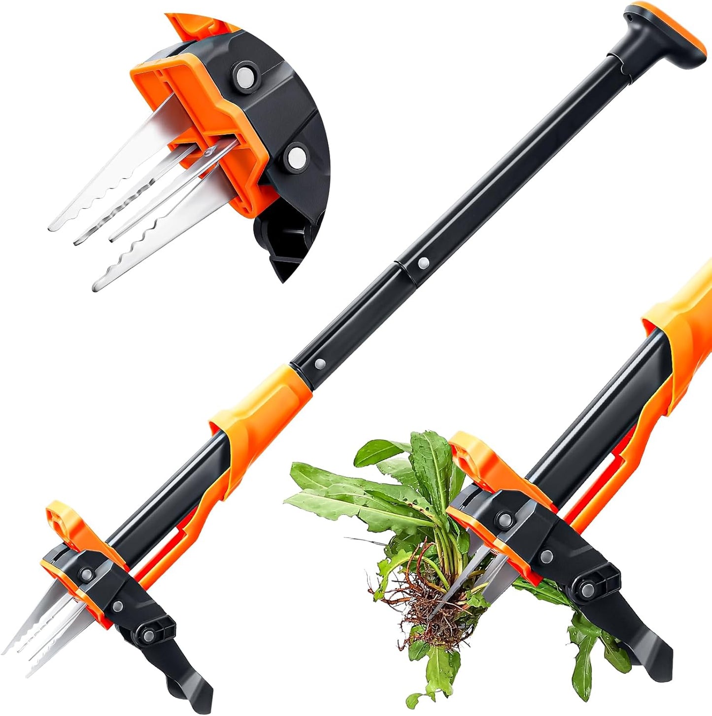 Extractor malezas 4 garras acero mango 39-46pulg expulsión fácil