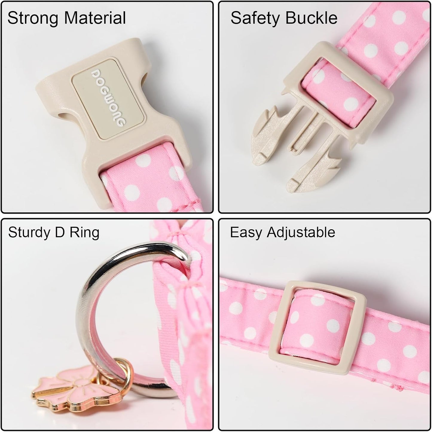 Collar ajustable lunares rosados para perras grandes L