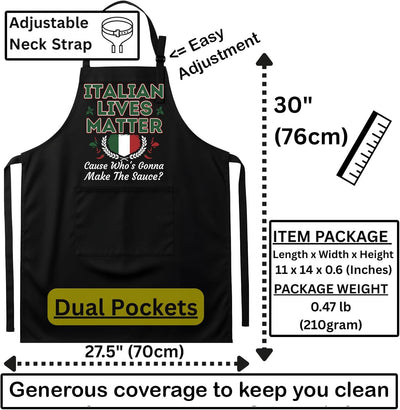Delantal cocina unisex negro ajustable con bolsillos