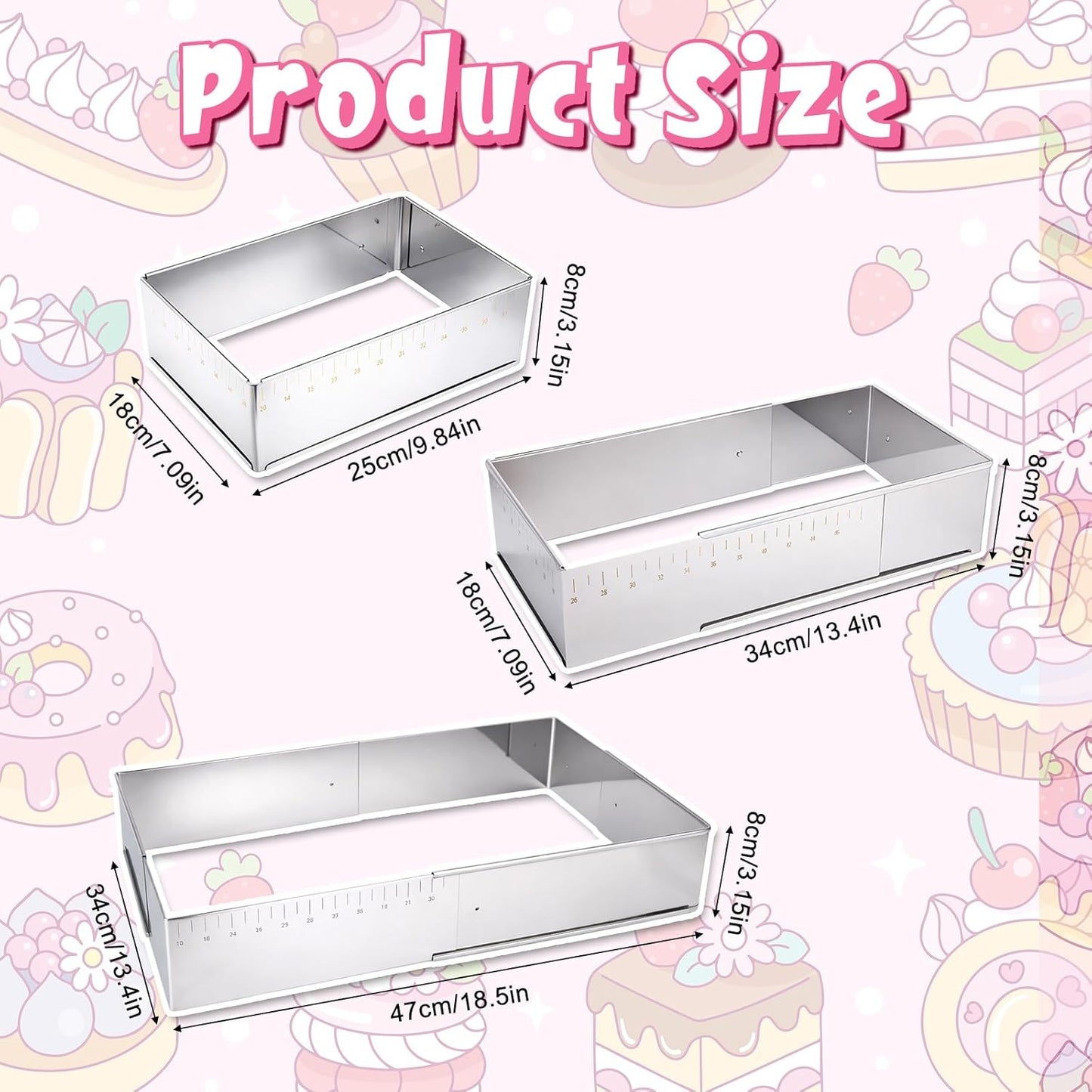 Molde para mousse rectangular de acero inoxidable ajustable 10x7 pulgadas