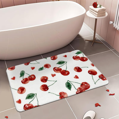 Tapete baño diseño cereza antideslizante 17x24pulg color rojo