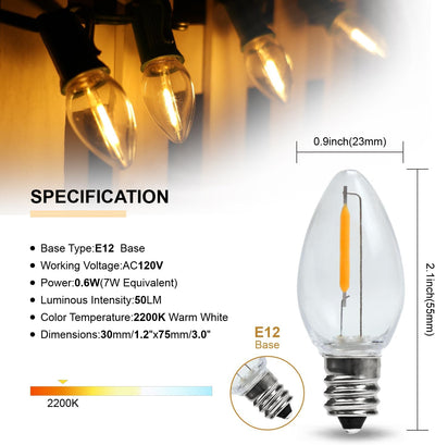 Pack 15 bombillas LED C7 E12 0.6W blanco cálido plástico