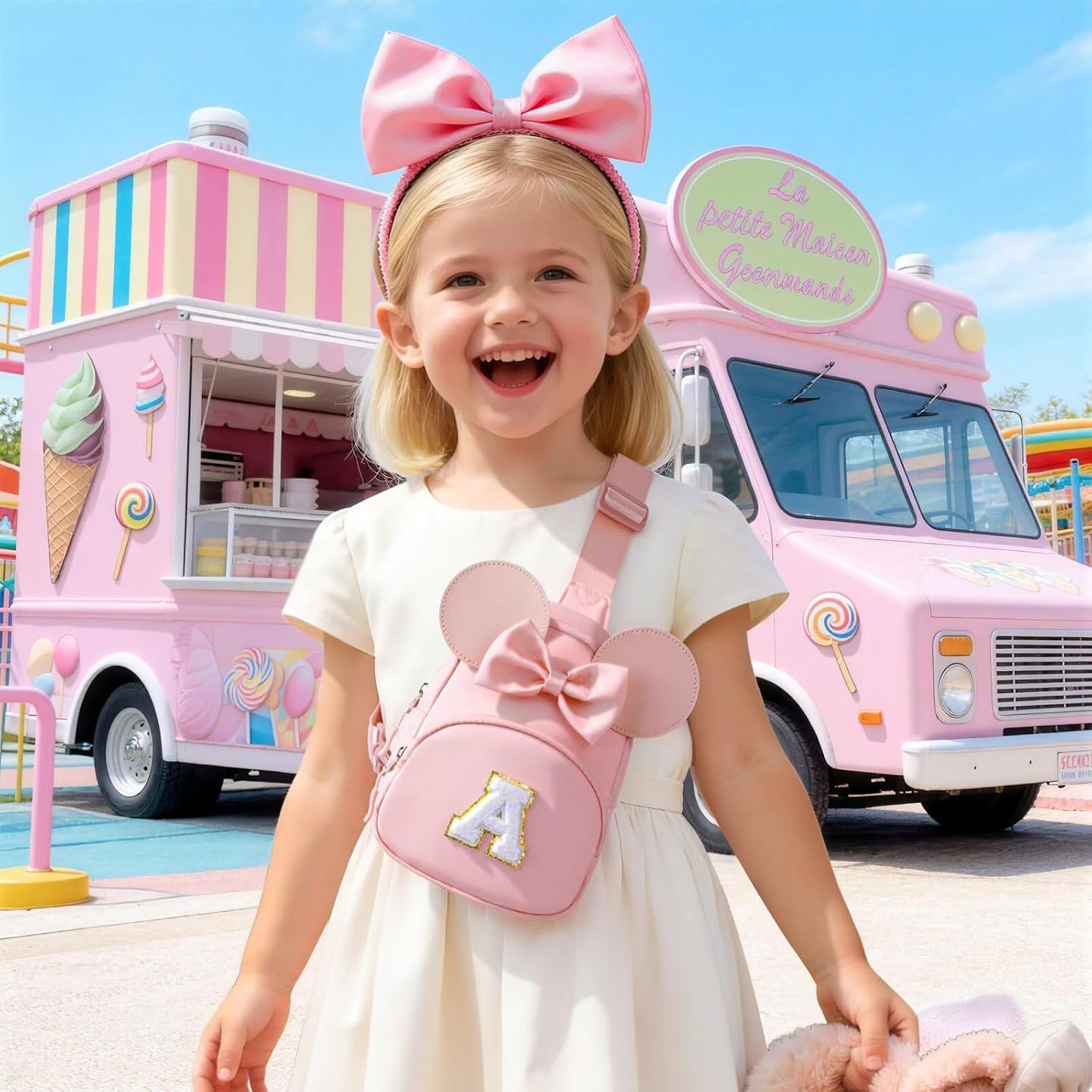 Bolsa cruzada con inicial para niñas color rosa