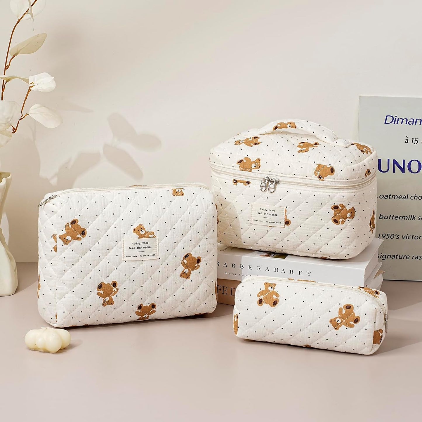 2 Pzas Bolsas Maquillaje Acolchado Floral para Mujer