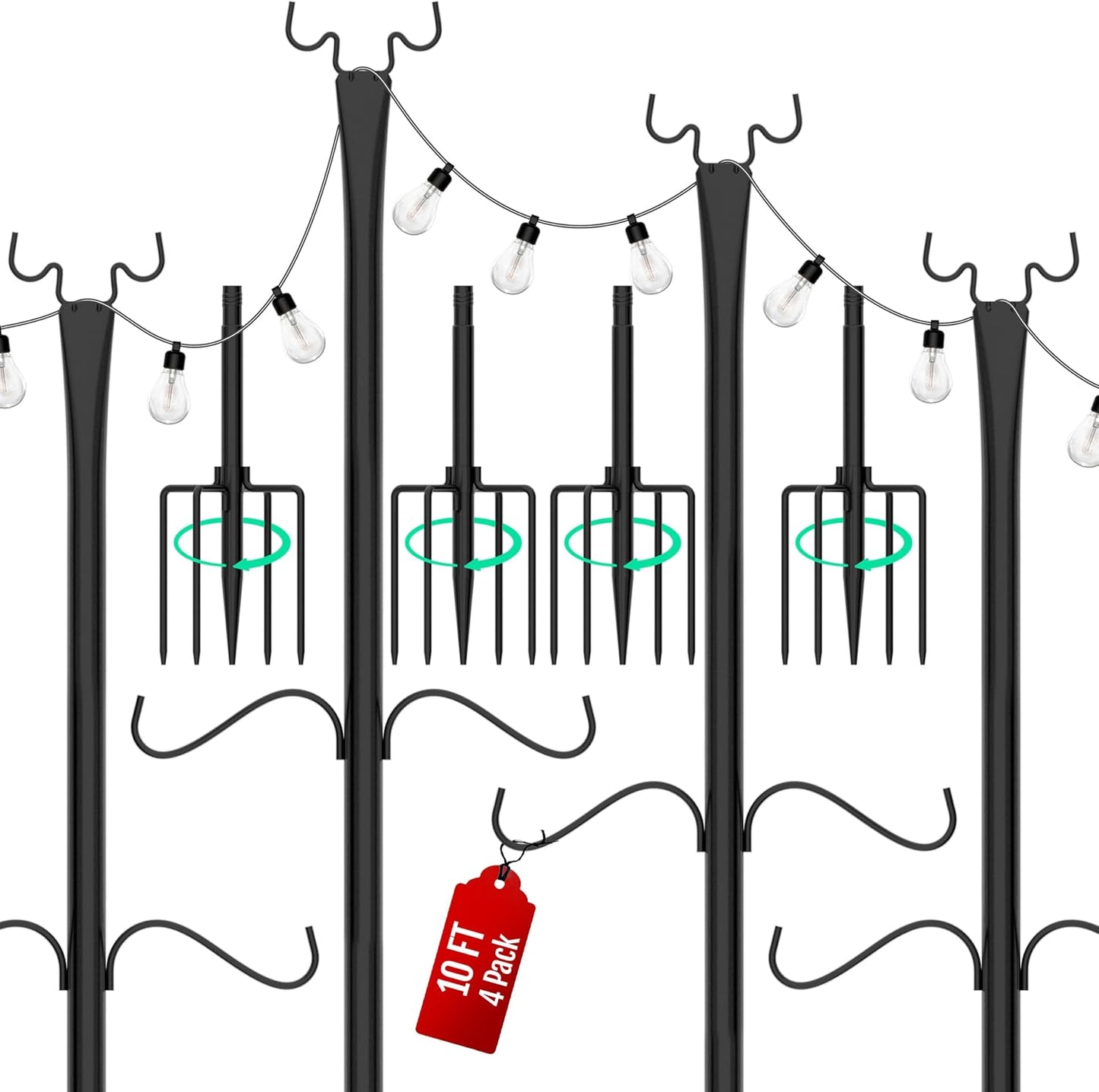 4 Postes luz cadena 10ft exteriores con gancho metal