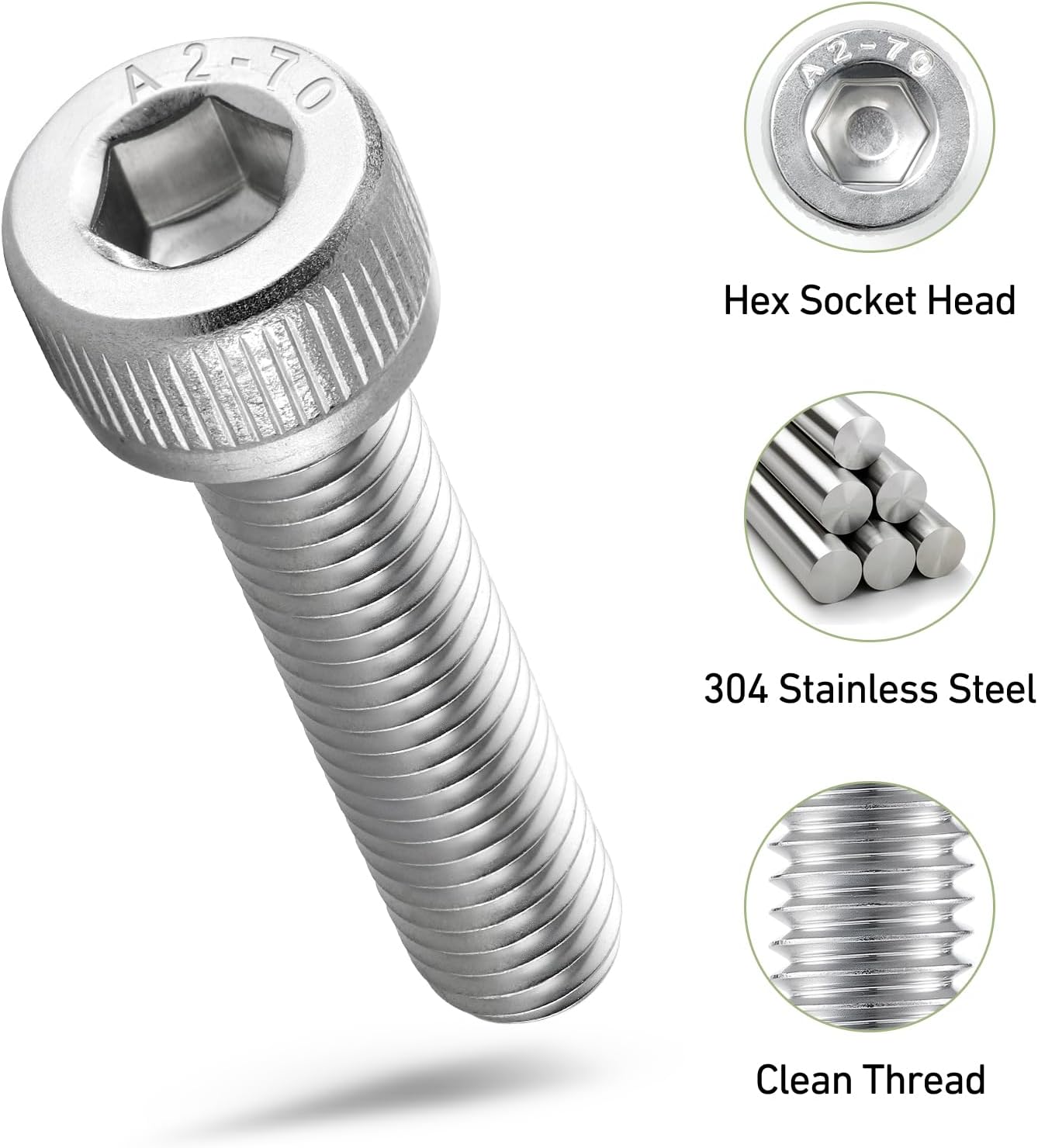 Perno M5 acero inox 304 18-8 cabeza hexagonal con llave