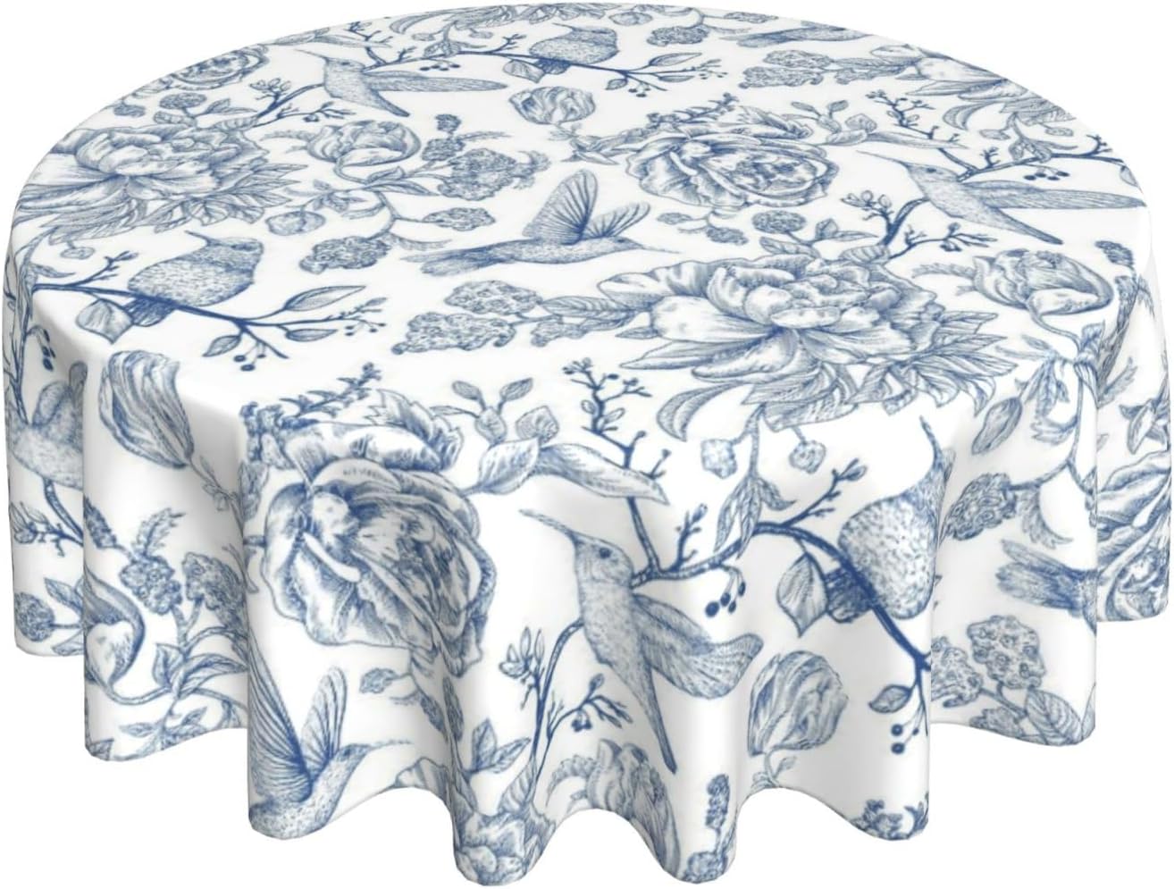 Mantel redondo vintage azul marino 70 pulgadas diseño pájaro floral chinoiserie poliéster