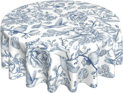 Mantel redondo vintage azul marino 70 pulgadas diseño pájaro floral chinoiserie poliéster