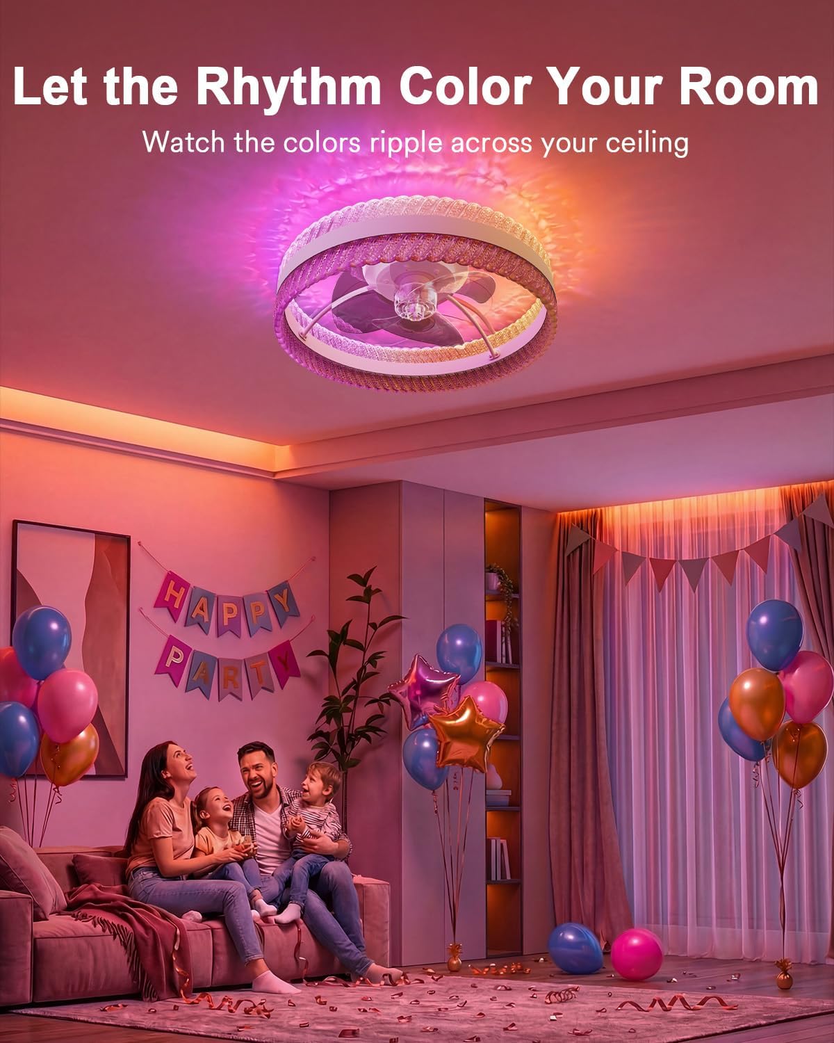 Ventilador techo inteligente con luz arcoíris 20pulg