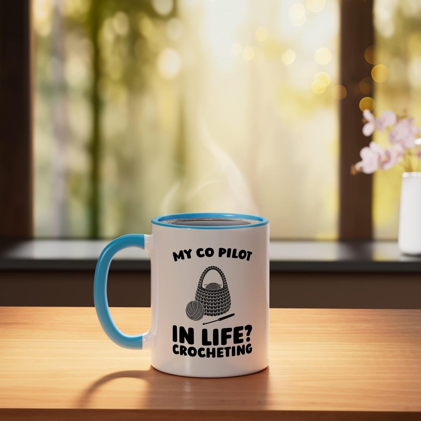 Taza Cerámica para Crochet en Azul/Blanco