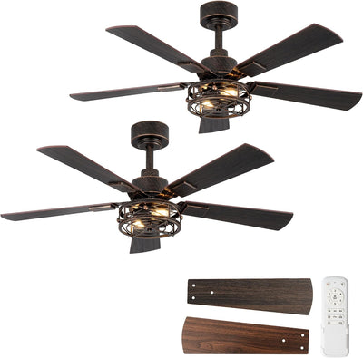 2 Ventiladores Techo Luces Control Remoto 42pulg Estilo Granja