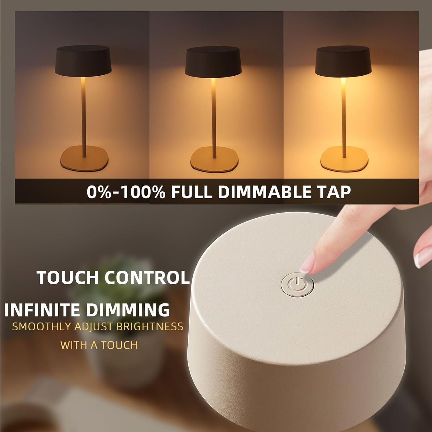 Lámpara mesa recargable LED cálido tactil USB-C