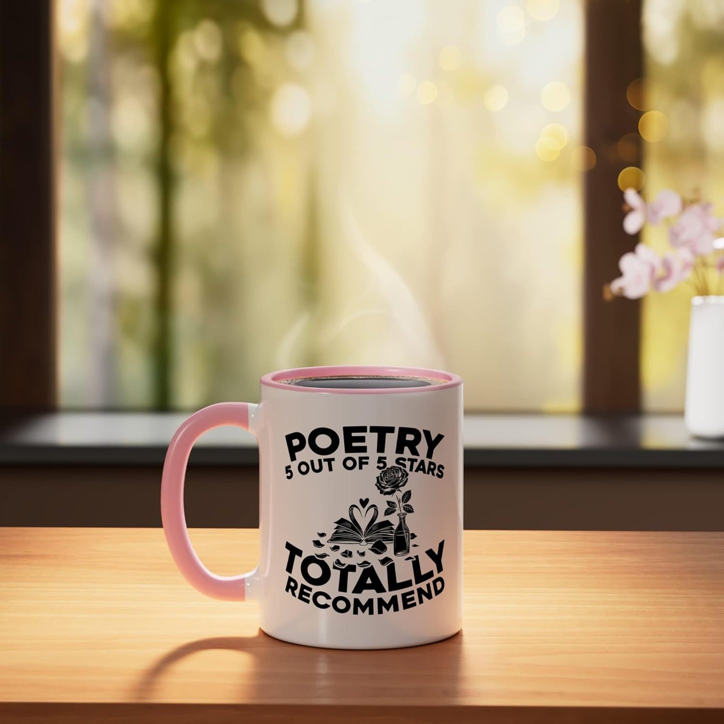 Taza Cerámica Literatura Poesía Rosa/Blanca