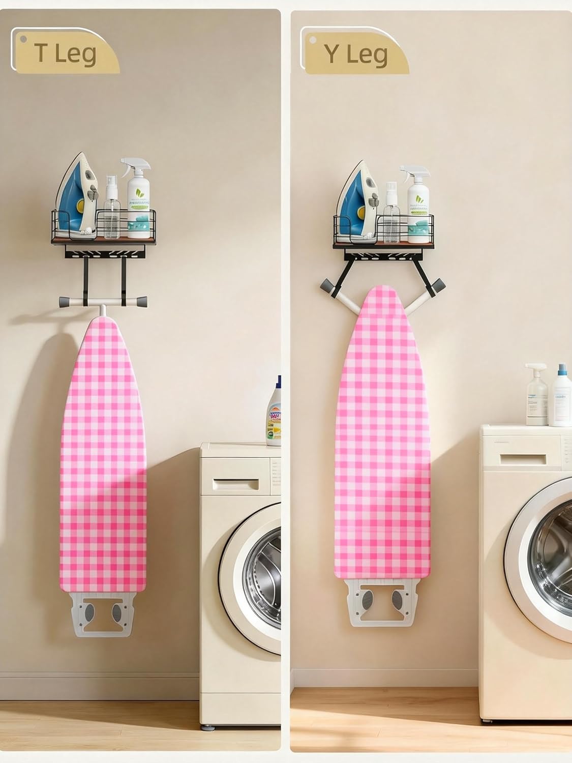 Soporte pared para tabla de planchar con ganchos ajustables