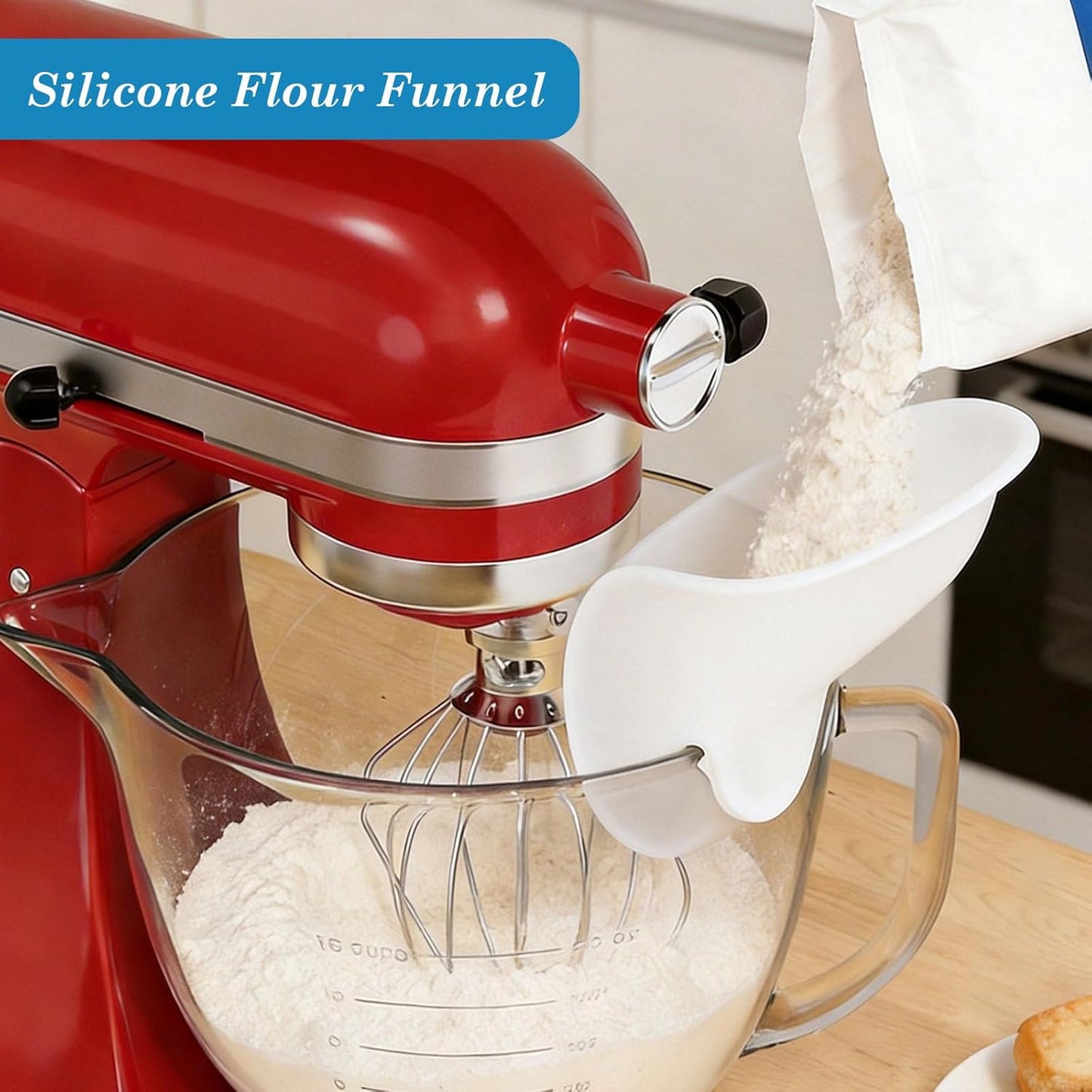 Embudo de harina de silicona universal para mezcladores Kitchenaid