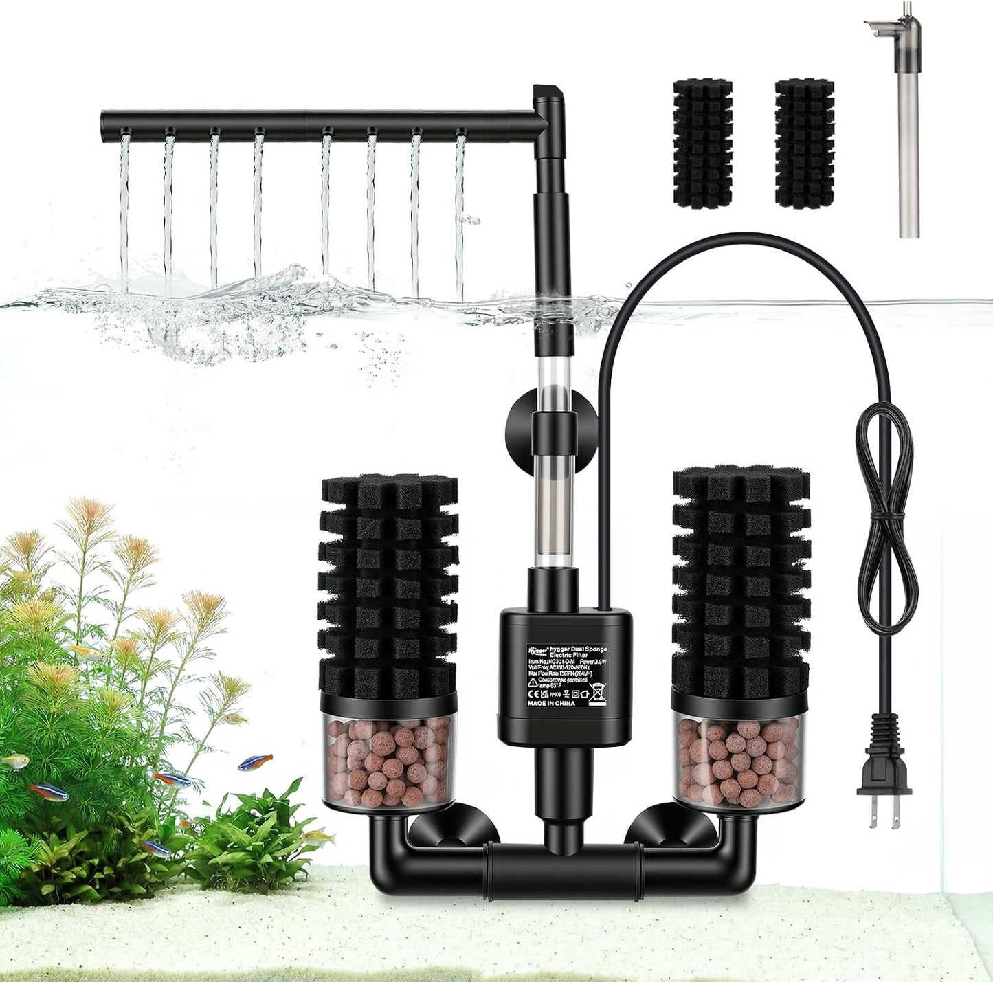 Filtro acuario eléctrico 3.5W con 2 esponjas y bolas biológicas