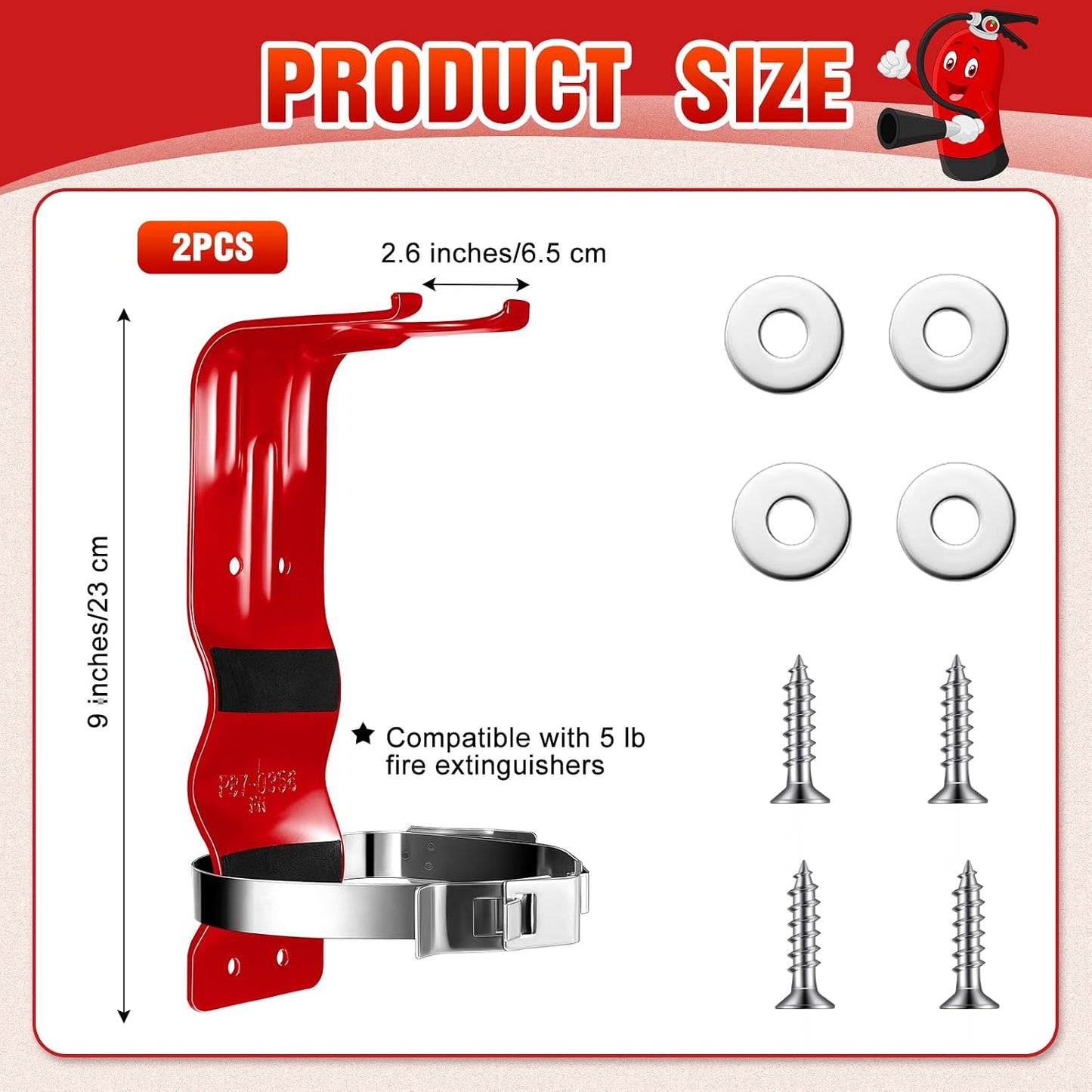 2 Soportes Extintor 5lb Acero Inox Pared Hogar Camión Rojo
