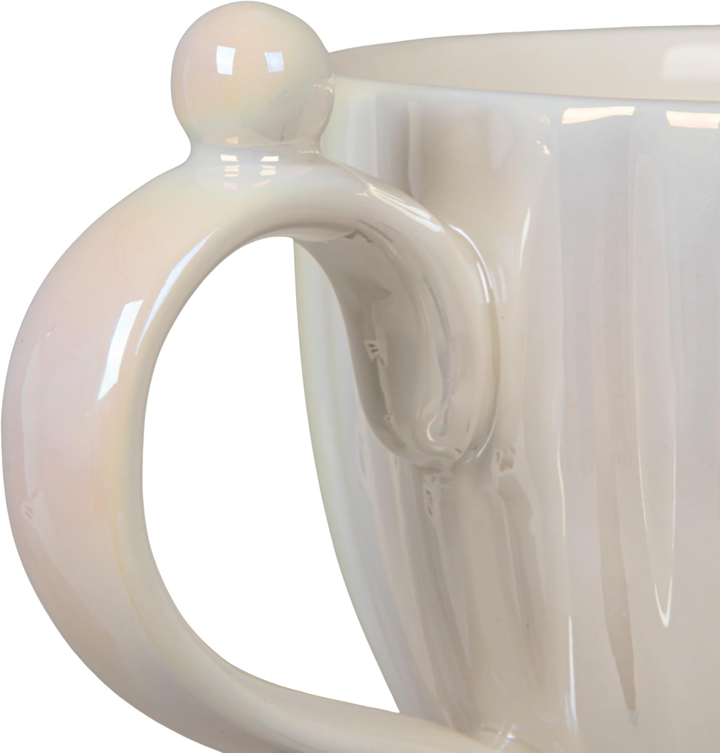 Set 4 Tazas Gres Acanaladas Acabado Iridiscente Blanco