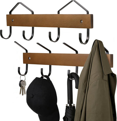 Perchero pared 2 pzas madera con 4 ganchos 13.4pulg