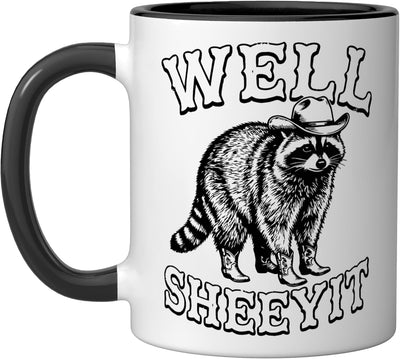 Taza cerámica western humor cowboy raccoon negra/blanca