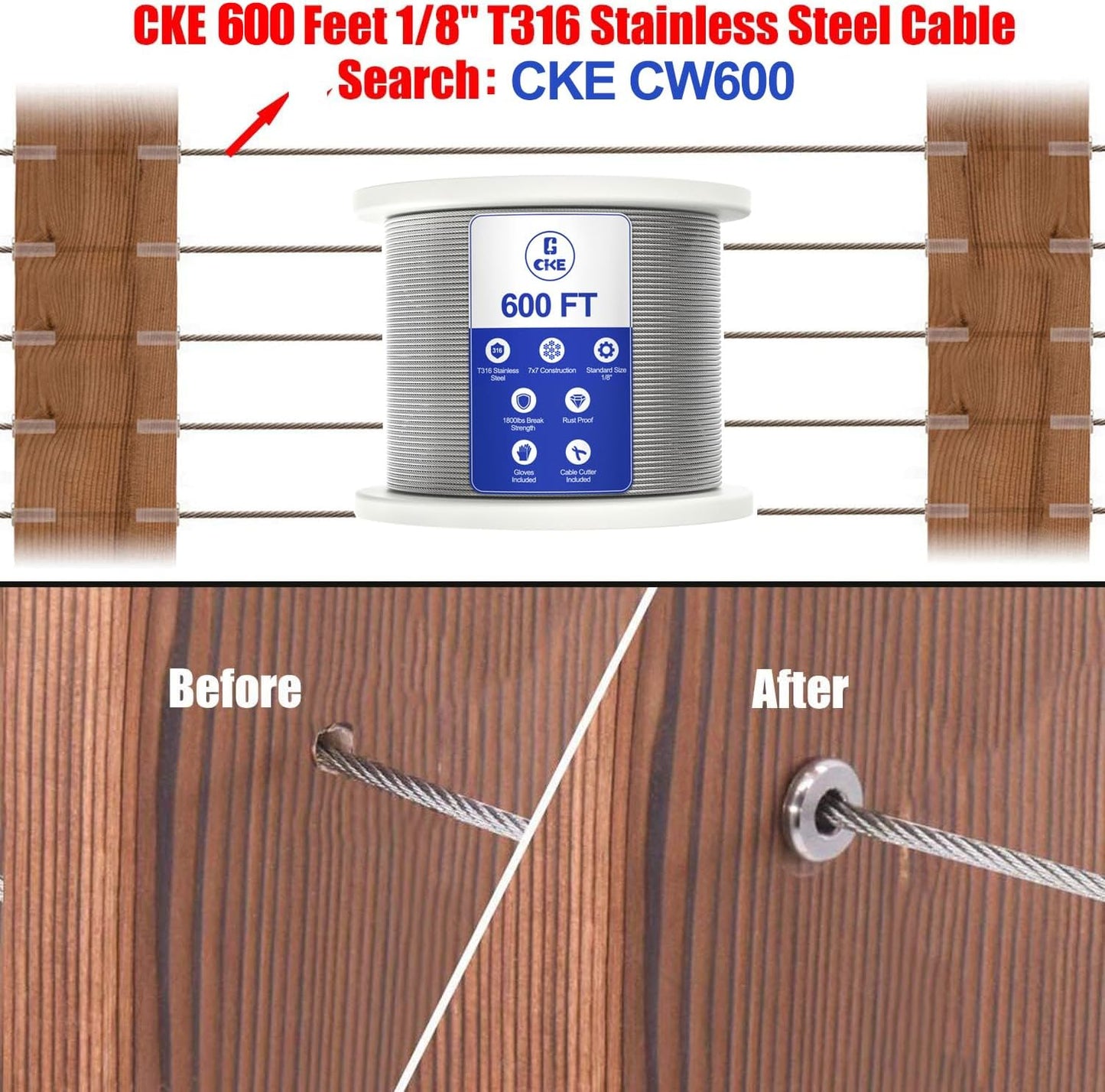 200 Fundas Acero Inox para Cable 1/8