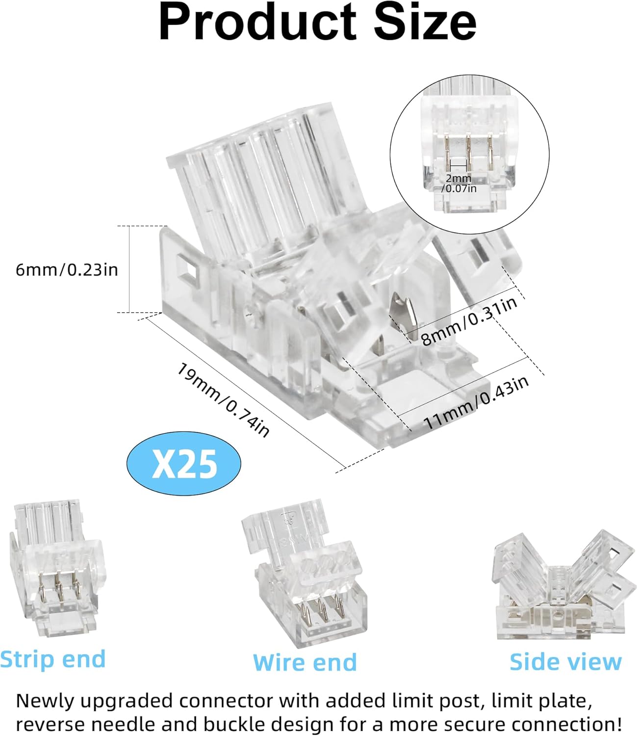 25 Pzas Conector LED 0.315pulgada IP20/IP65 para Tira SMD