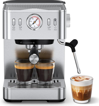 Cafetera Espresso Compacta Acero Inox 20 Bar Espumador Leche