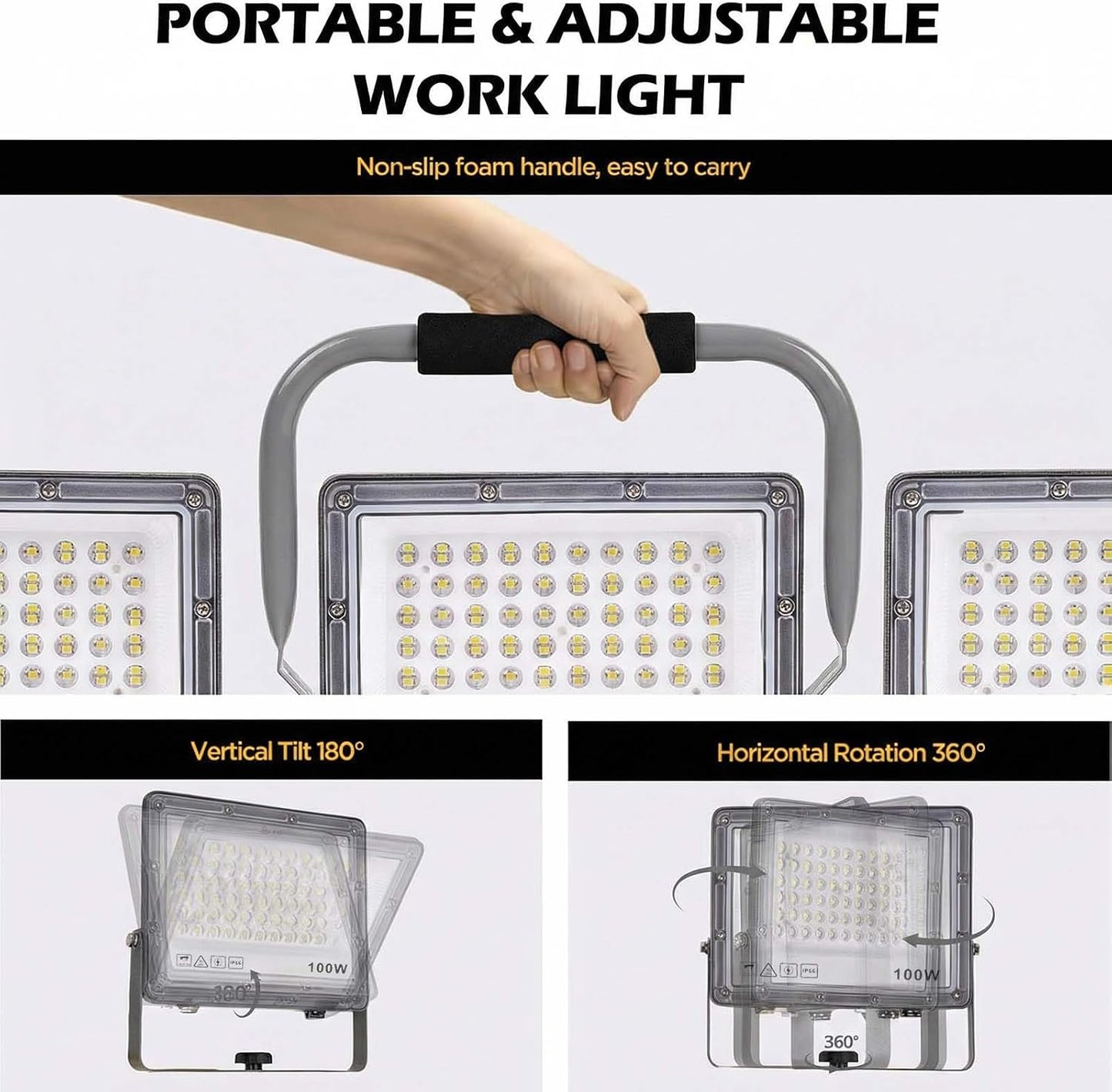 Lámpara trabajo LED 30000 lúmenes soporte trípode plegable