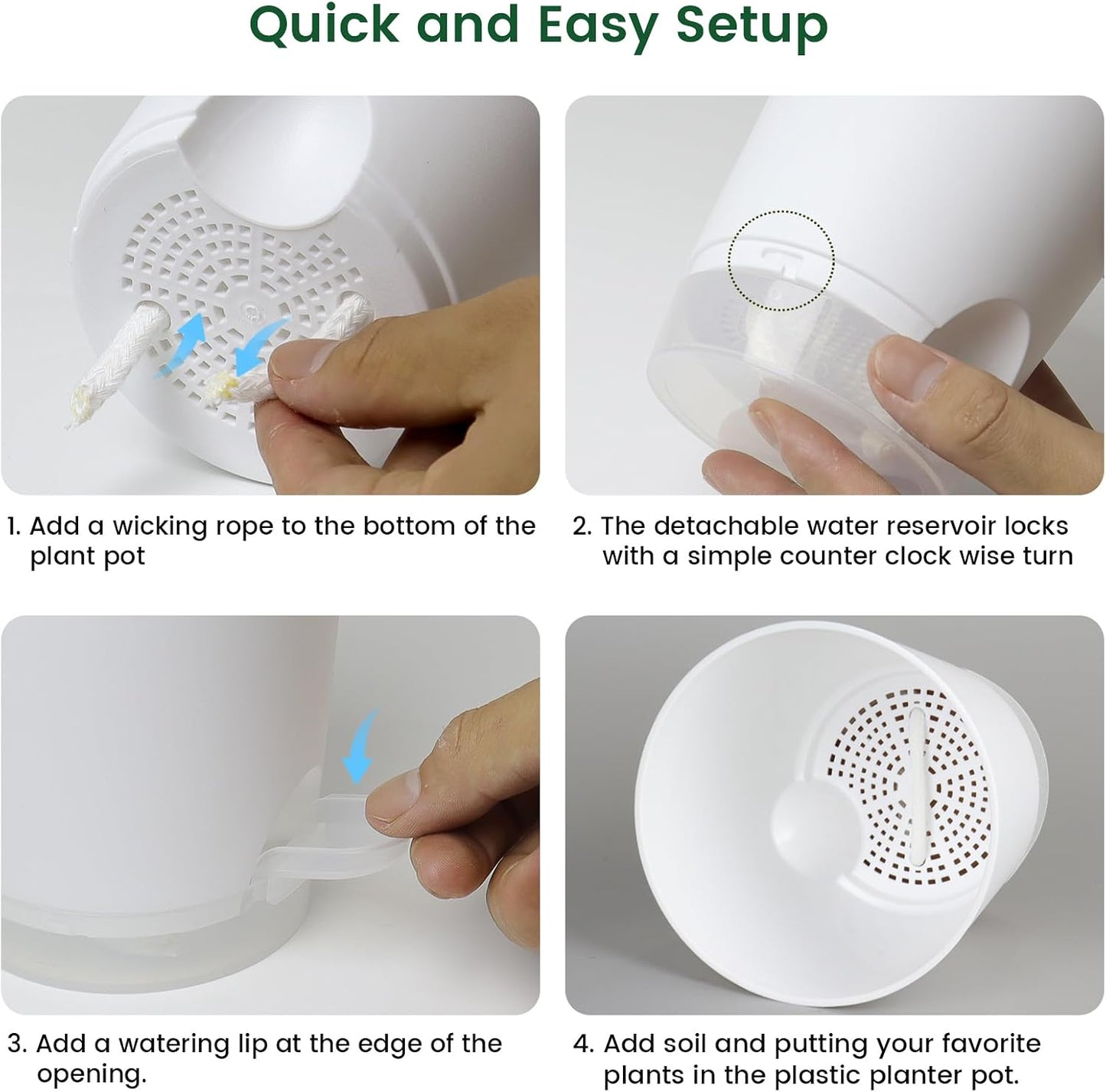 Macetas riego automático 6pulg con depósito transparente set 6