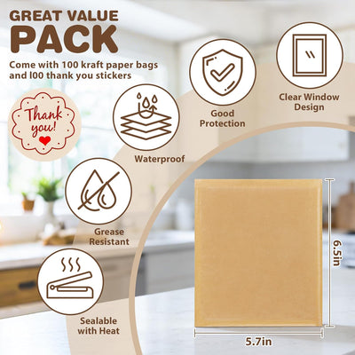 Bolsas individuales de papel kraft sellables para galletas 5.7 x 6.5 pulgadas