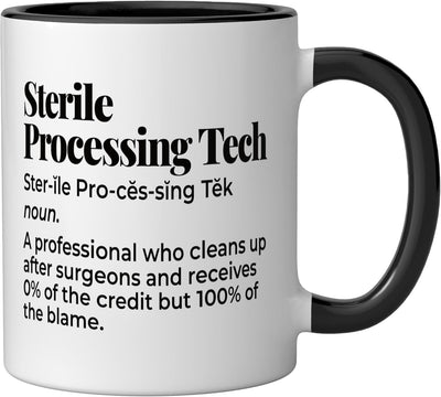 Taza de cerámica negra/blanca con definición divertida de procesamiento estéril