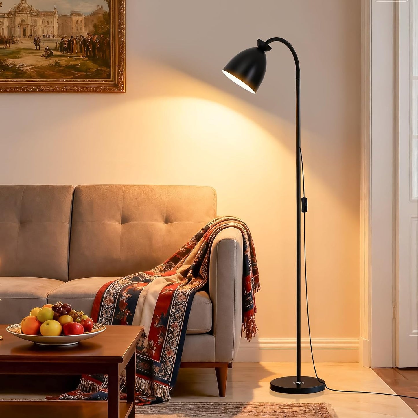 Lámpara pie negra moderna sala dormitorio luz cálida LED