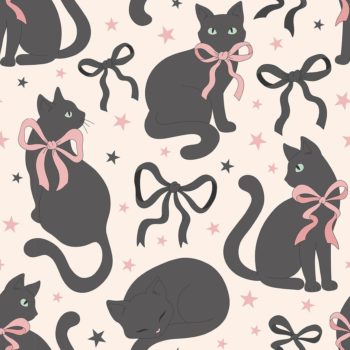 Papel tapiz gato extraíble negro rosa estrellas coqueta dormitorio