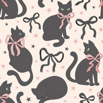Papel tapiz gato extraíble negro rosa estrellas coqueta dormitorio