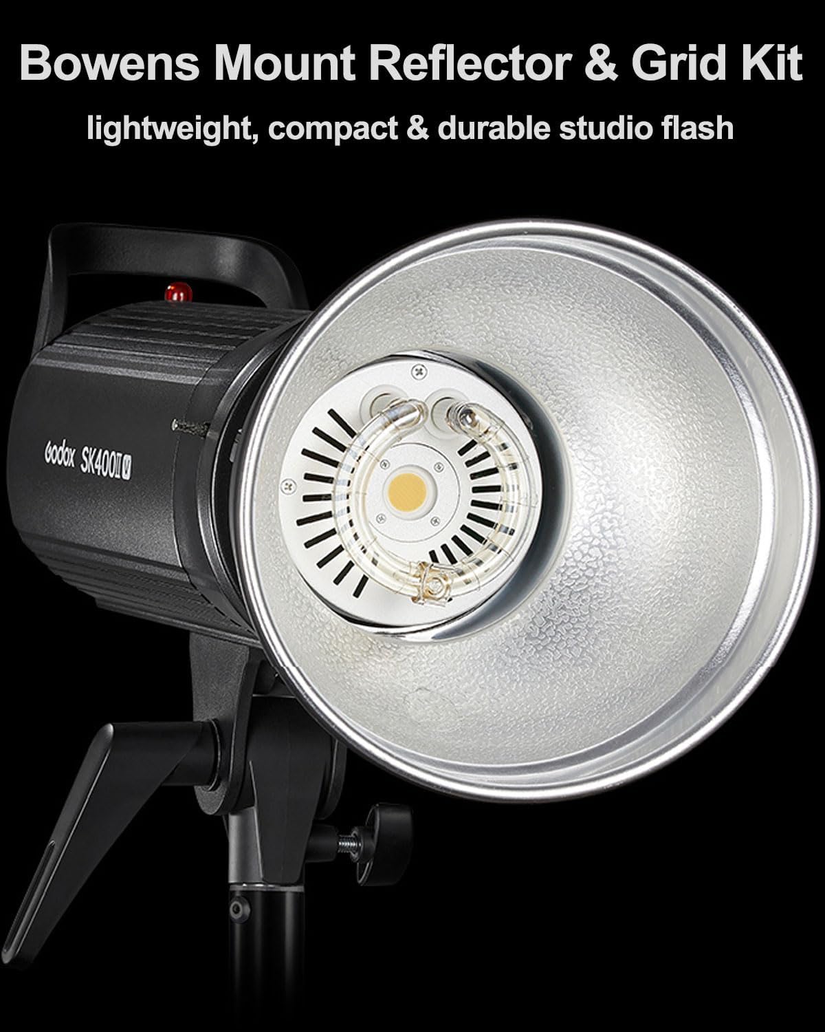 Luz flash estroboscópica 300Ws para estudio con reflector y LED