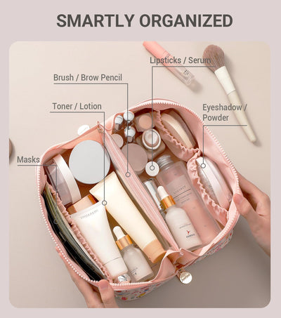 Bolsa maquillaje viaje mujer con asa piel sintética patrón gato