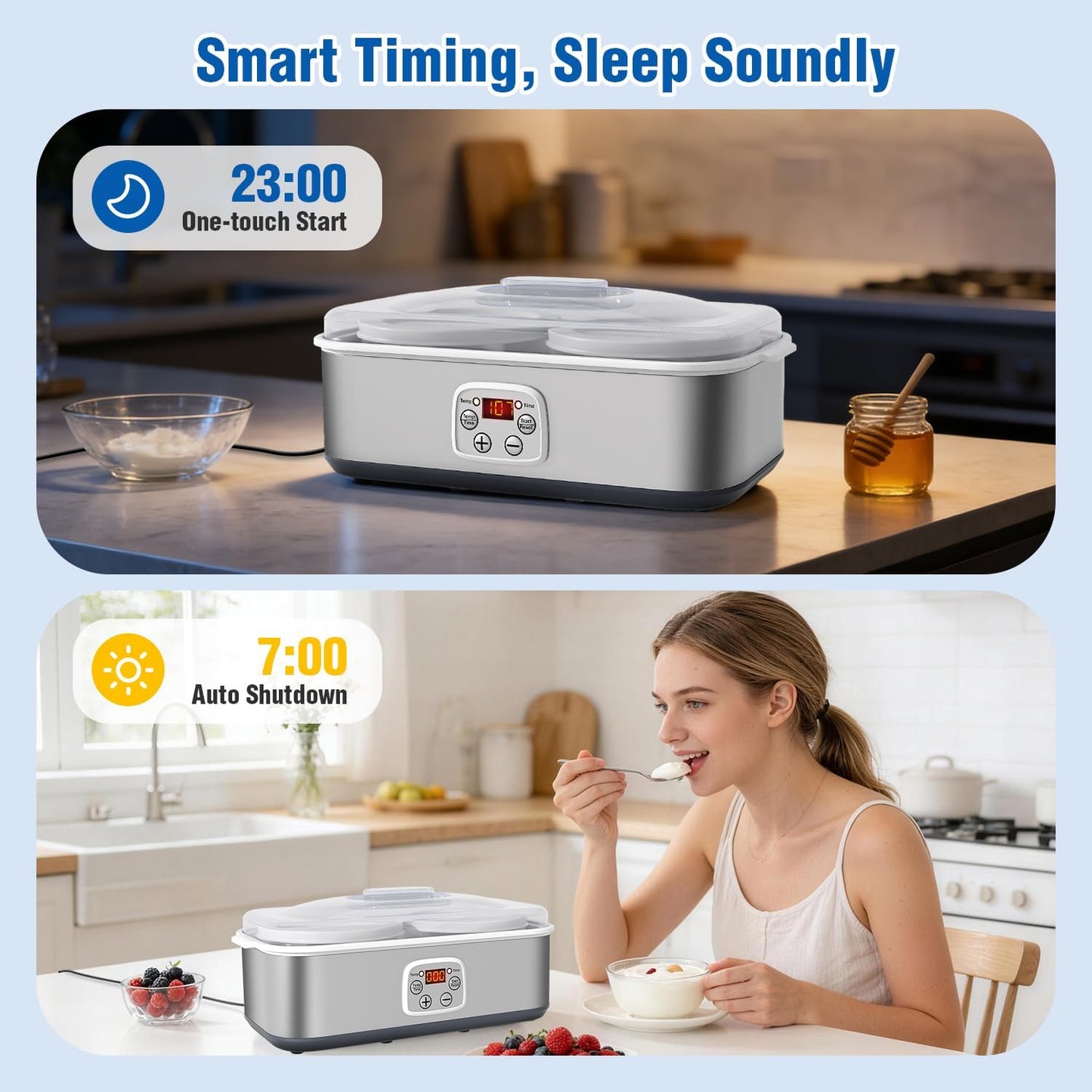 Yogurt maker HOPERAN con control de tiempo y temperatura para griego casero