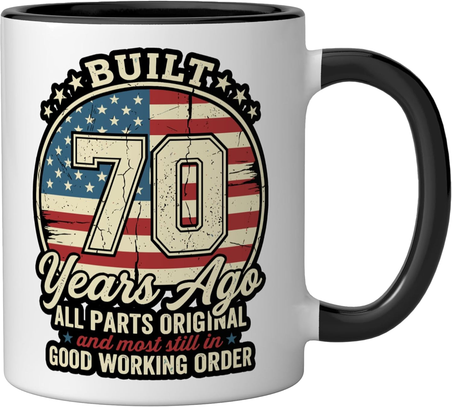 Taza Cerámica Bandera EE.UU. 70 Años Negro/Blanco