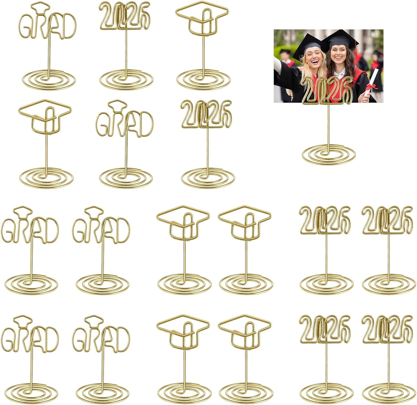 Soportes de fotos dorados de graduación 2026 para centros de mesa