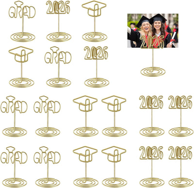 Soportes de fotos dorados de graduación 2026 para centros de mesa