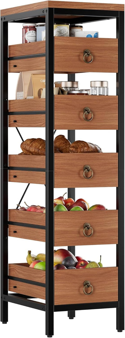 Estante de madera nogal 5 niveles para frutas y verduras