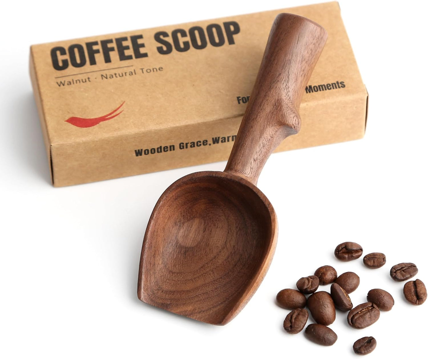Cuchara medidora de grano de café de nogal natural para té, azúcar y polvo