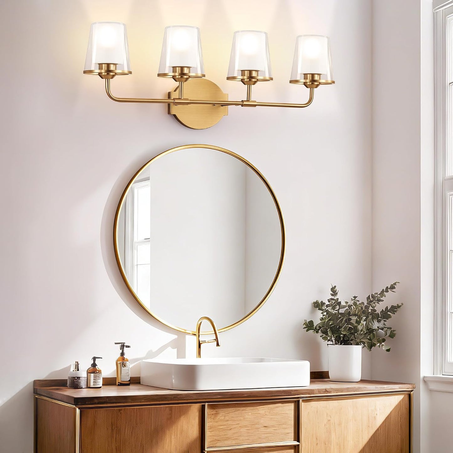 Lámpara baño 4 luces aplique vintage vidrio doble capa