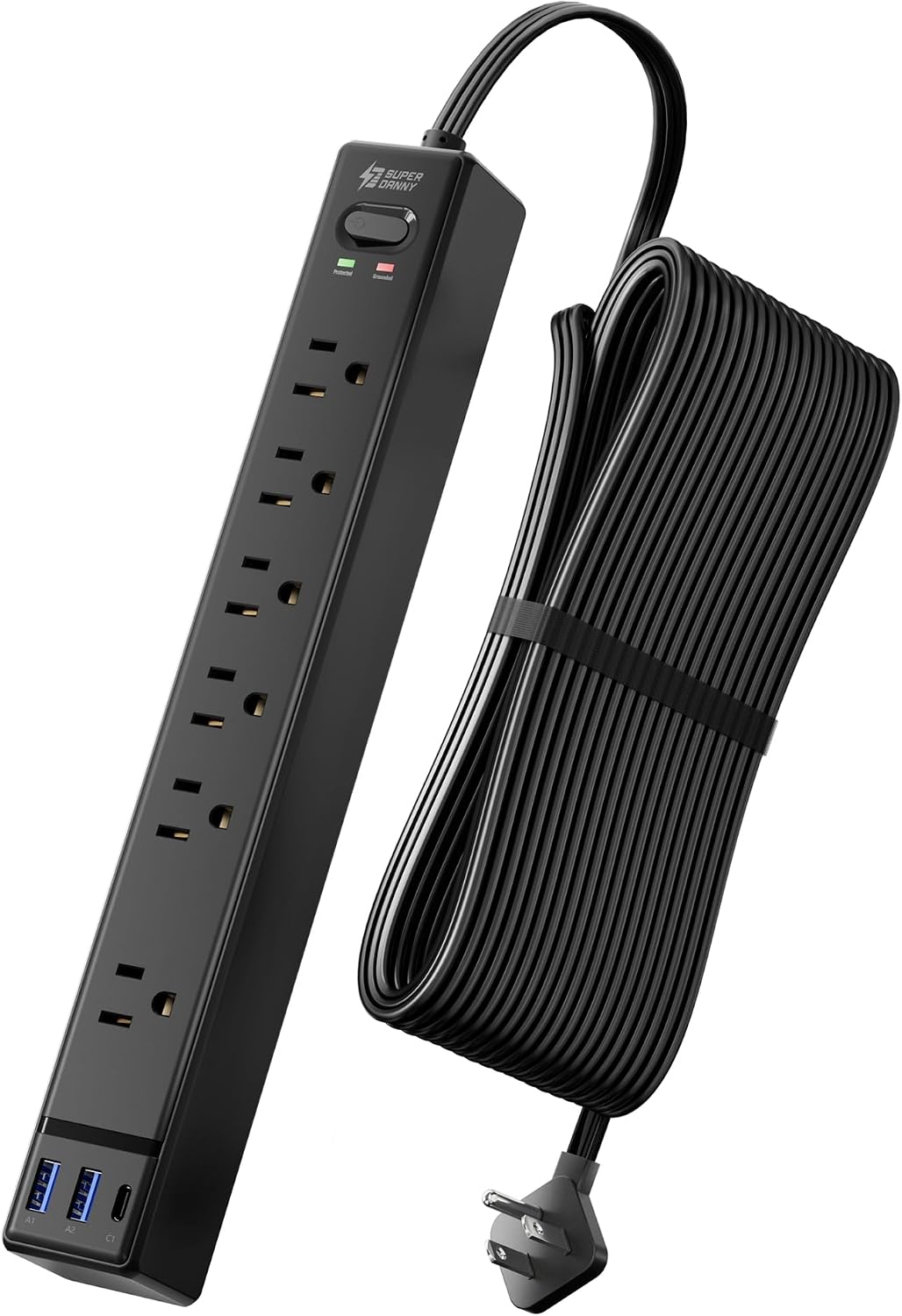 Cable extensión 20pulg negro 6salidas 3usb