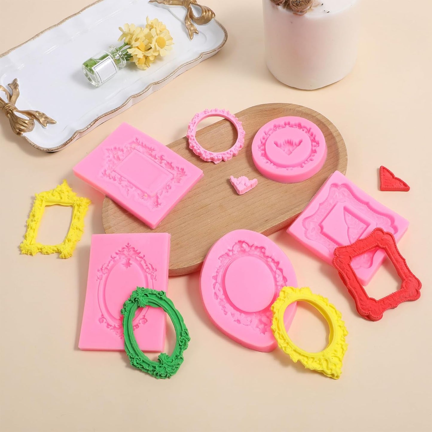 Moldes silicona para marcos fotos y fondant 5uds