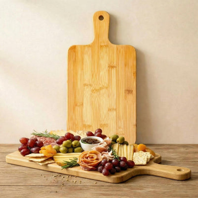 Tabla de cortar de madera con mango de acacia y bambú para cocina pizza pan queso embutidos frutas verduras