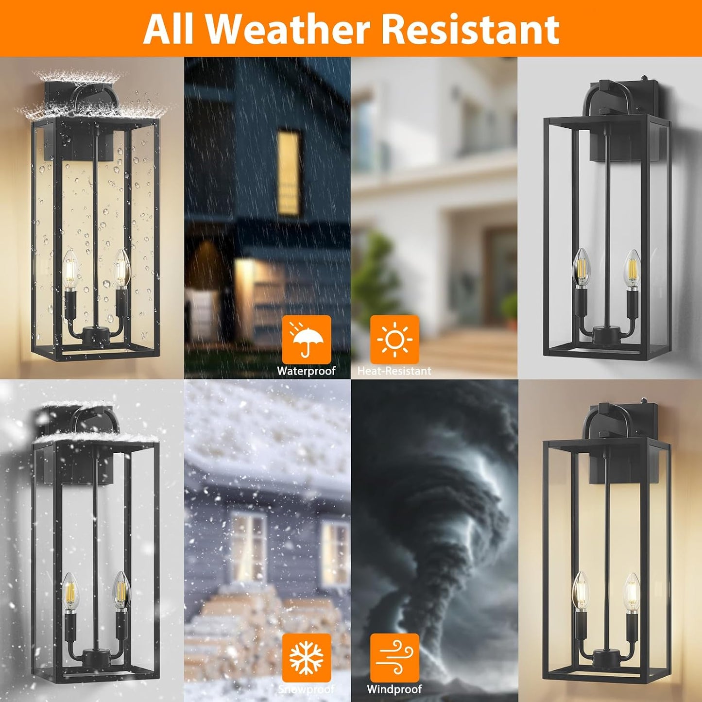 Lámpara exterior E12 aplique pared 20pulg negra impermeable