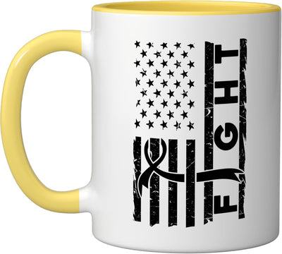 Taza cerámica para sobreviviente de cáncer de mama amarilla/blanca