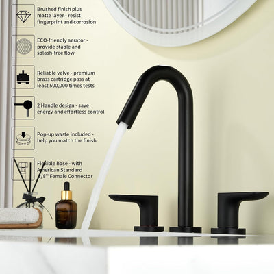 Grifo lavabo 8pulg 3 agujeros mezclador cubierta negra